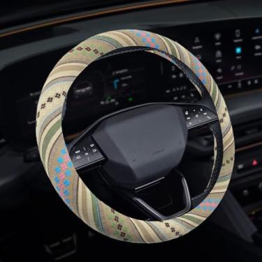 Imagem de HQRNYP Capa de volante Boho feminina, capa protetora estilo hippie de 38 cm com respirável, antiderrapante, absorção de suor, acessórios de carro de pano de linho étnico para SUV Van Truck (G)
