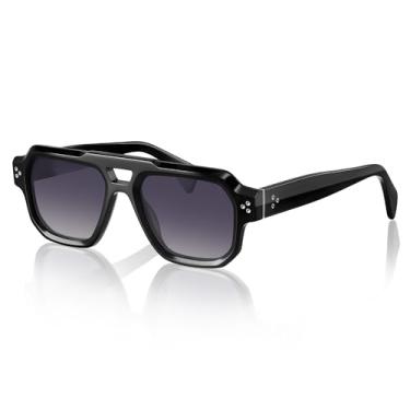 Imagem de gesruny Óculos de sol masculinos geométricos de acetato de aviador – armação angular escultural com dobradiças de mola duráveis e proteção UV400, Armação preta C1/lente cinza gradiente, Normal