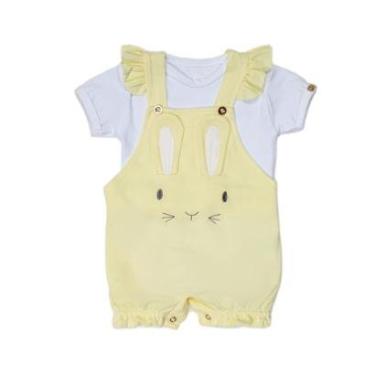 Imagem de Kit Luxo Macacão Jardineira + Body Bebê Menina Verão 7949 - Amarelo - GG ( 9 - 12 MESES )-Feminino