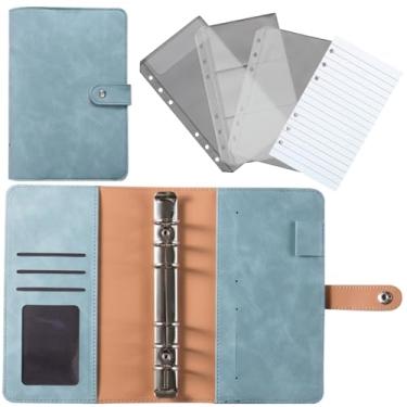 Imagem de Pasta A6 para agenda, recarregável, 6 anéis, para homens e mulheres, de couro sintético com bolsos, divisórias, refil de papel para colegas de trabalho, azul