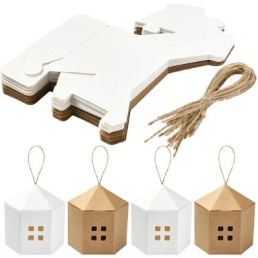 Imagem de DanLingJewelry 20 peças de caixas de presente de papel em forma de casa marrom e branco dobrável para armazenamento de papel, caixa de embalagem de doces para casamento, chá de bebê, lembrancinha de