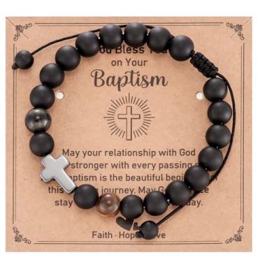 Imagem de HUTIMY Pulseira de batismo para homens, adultos, homens, confirmação, cruz, primeira comunhão, presentes