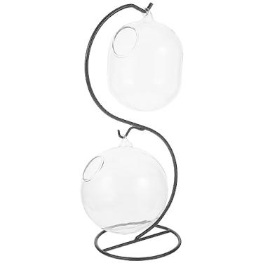 Imagem de Desk Glass Hanging Fish Bowl Tank with Stand Small Table Glass Fish Tank Mini Aquarium Air Plant Holder for Home Office Decoration R(As Shown 2,33.5X20X12.5CM)