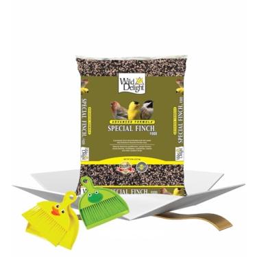 Imagem de Wild Delight Special Finch Food (2,3 kg) Pacote com vassoura com pá de lixo – Atrai tentilhões para alimentação no quintal e fácil limpeza – Comida selvagem para alimentador externo – Conjunto de