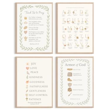 Imagem de Arte de parede para sala de jogos infantil, pôster em tela, versículo bíblico, abc, alfabeto, decoração de parede, imagens de escrituras cristãs, impressões de berçário, arte educacional para crianças