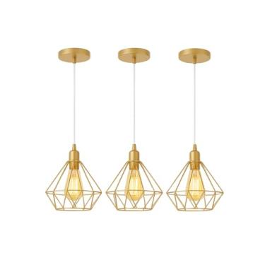 Imagem de Luminárias de Teto Modelo Diamante Dourado Com fio Cristal Cabo Regulável Kit Com 03