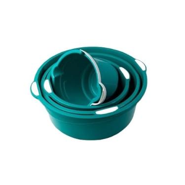 Imagem de KIT 03 BACIAS + 01 BALDE MULTIUSO-VERDE- Conjunto Completo em PP Resistente para Organização, Lavar Roupas e Limpeza Doméstica - Inquebrável e Empilhável