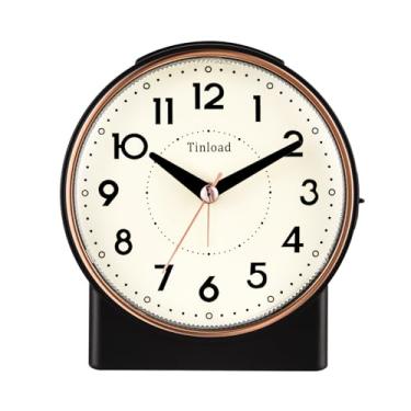 Imagem de Tinload Despertador analógico retrô de 11 cm, decoração vintage, sem tique-taque silencioso, fácil de configurar, alarme de elevação gradual, interruptor liga/desliga na lateral, despertar suave