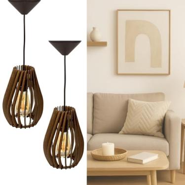 Imagem de KIt De Pendente Para Teto MDF Modelo Finese 23 Cm Lustre Luminária Decoração Casa Com Maderial De Madeira Imbuia