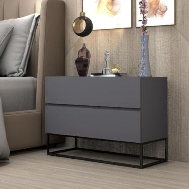 Imagem de Mesa Cabeceira Eros 60CM 2 Gavetas estilo Industrial Pés Dourado Para Quarto(Cinza Preto)