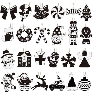 Imagem de Cinrobiye Kit de enfeites de árvore de Natal, decoração de Natal preto e branco, recortes de decoração de casa de fazenda com corda para lareiras domésticas, suprimentos de festa de Natal de inverno