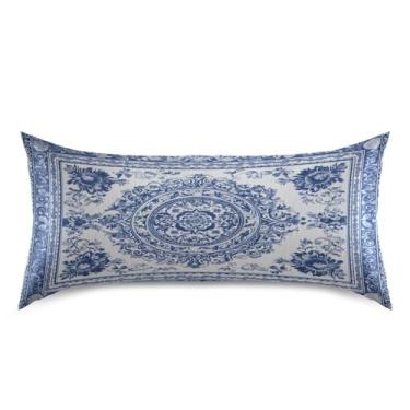 Imagem de Blueangle Fronha de cetim estilo porcelana azul e branca para cabelo e pele, fronha de seda, tamanho king (50,8 x 101,6 cm) - Capas de almofada de cetim refrescantes com fecho de envelope (457)