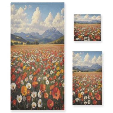 Imagem de ATTX Conjunto de toalhas de banho com pintura a óleo vintage de flores silvestres de 3 peças - Ultra macio e de secagem rápida, toalhas de mão absorventes de grau de hotel e spa para banheiro #52