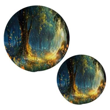 Imagem de Blueangle 2 peças de suporte de panela de trivet de fantasia mágica - conjunto de pegadores de panela de tecido redondo - almofadas quentes trançadas de algodão - porta-copos - tapetes de mesa para