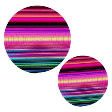 Imagem de Blueangle 2 peças de suporte de panela colorido listrado do México - conjunto de pegadores de panela de tecido redondo - almofadas quentes trançadas de algodão - porta-copos - tapetes de mesa para