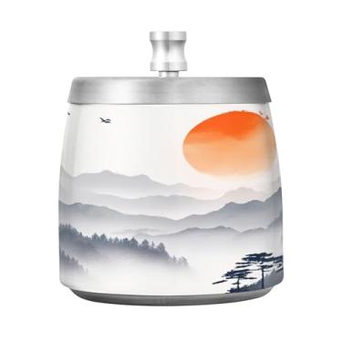 Imagem de SEHANY Cinzeiro Majestic Mountain Peak com tampa para cigarros, à prova de vento, sem fumaça, aço inoxidável, cinzeiros para uso interno e externo, grande, inodoro, para fumantes, decoração de