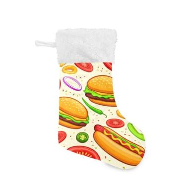 Imagem de Blueangle Pacote com 2 meias de Natal de hambúrgueres de desenho animado de 17,7 polegadas para decorações de festas de fim de ano, suportes de presente e meias (258)