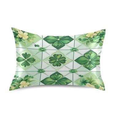 Imagem de Blueangle Fronha de cetim xadrez verde de São Patrício para cabelo e pele, fronha de seda, tamanho Queen (50,8 x 76,2 cm) - Capas de almofada de cetim refrescantes com fecho de envelope (691)