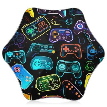 Imagem de Blueangle Guarda-chuva infantil colorido para controles de videogame para crianças de 3 a 8 anos - guarda-chuva dobrável à prova de vento UV50+ com tiras refletivas de segurança (403)