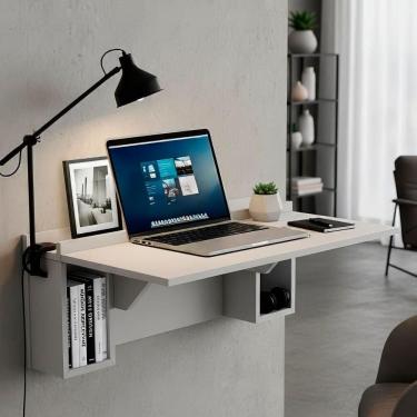 Imagem de Escrivaninha Mesa Dobrável com Nichos Branco