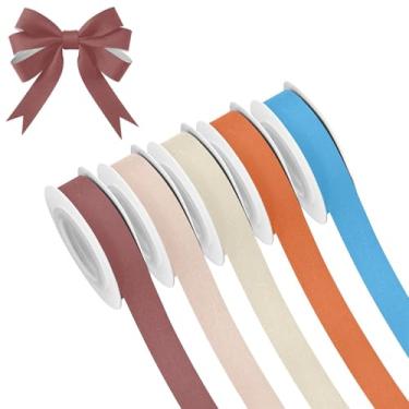 Imagem de SEHANY 5 rolos de fita de Natal de 1,5 cm e 5 jardas fitas coloridas de tecido de cor sólida, fitas de cetim para festivais, fitas decorativas de Natal para embrulho de presente, artesanato faça você