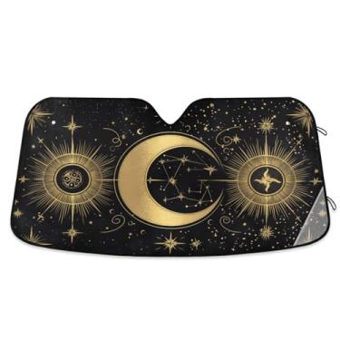 Imagem de ATTX Golden Sun and Moon Para-brisa de carro 139.7 cm x 70.1 cm Protetor solar universal com proteção UV, persiana de janela frontal automática dobrável para caminhões Sedans SUVs #111