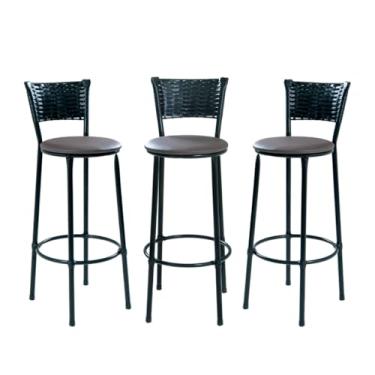 Imagem de 3 BANQUETAS ALTA JUNCO PRETO COZINHA AREA GOURMET MOVEIS DE JUNCO (Marrom)