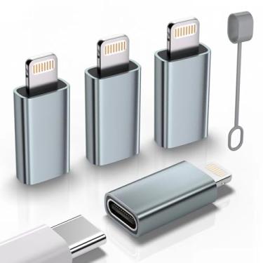 Imagem de Adaptador USB C tipo C para Lightning (pacote com 4) 1,8-2,2A 15W carregamento rápido suporta sincronização de dados, adaptador de cabo Lightning para USB tipo C para iPhone/iPad/para Airpods, com