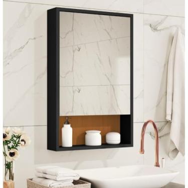 Imagem de Armário com Espelho para Banheiro Porta com Espelho e Prateleira Internas(PRETO/NATURE)