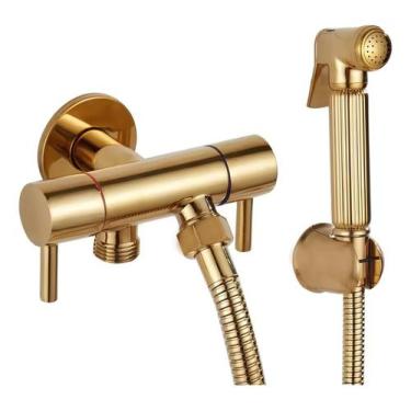 Imagem de Ducha Higiênica Para Banheiro Dourado Com registro Duplo - Gota Metais