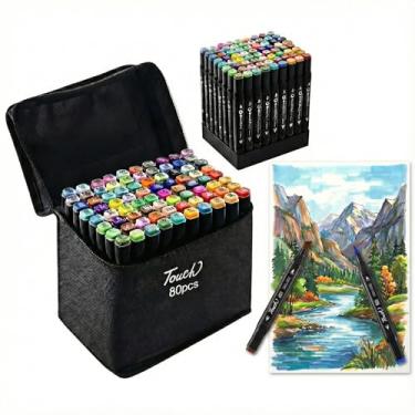 Imagem de Kit Canetinhas para Colorir 80 Cores – Canetas Dupla Ponta Profissionais | Canetinha Marcador Lápis de Cor para Pintura, Desenho, Escola e Artesanato