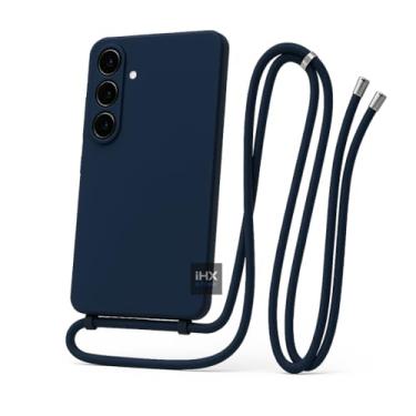 Imagem de Capa Case Capinha Para Samsung Galaxy A36 Silicone Com Cordão Alça De Pescoço Ajustável Veludo Premium (AZUL MARINHO)