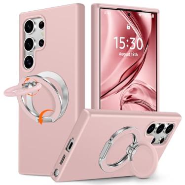 Imagem de XYZ Capa para Samsung Galaxy S23 Ultra, suporte de anel duplo de silicone macio, capa protetora de silicone líquido premium, toque suave acetinado, à prova de choque com forro de microfibra (rosa)