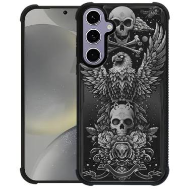 Imagem de WANKBLC Capa para Samsung Galaxy S24 S25, proteção à prova de choque para homens mulheres antiderrapante para Samsung Galaxy S24 S25 design vetorial preto branco águia caveira padrão louco