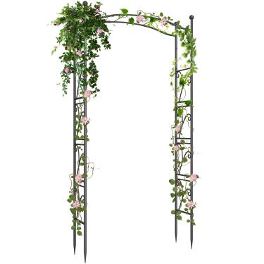Imagem de Treliça de arco de jardim 2,8 m suporte de pano de fundo de arco de casamento, treliça de árvore de jardim de metal para escalada ao ar livre, arco de plantas com pilha ancorada, decoração de balão de