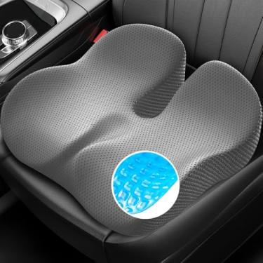 Imagem de ZIKEE Almofada de assento de carro para dirigir com gel refrescante, almofada ergonômica de espuma viscoelástica para carro oferece alívio da dor ciática, costas, cóccix e ventilação íntima, capa