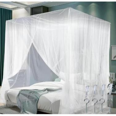 Imagem de Mosquiteiro para Cama de Casal, Mosquiteiro Branco de 210 x 190 x 240 Cm com Quatro cantos, Grande para Camas de Casal, Proteção de 360° Contra Mosquitos E Insectos