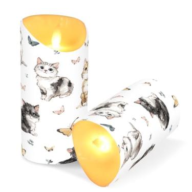 Imagem de Blueangle Pacote com 2 velas sem chama para gatos fofos com controle remoto e temporizador, velas LED cintilantes (7,6 cm x 9,9 cm) para decoração de casa, casamento, acampamento (515)