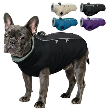 Imagem de IDOMIK Casaco quente de inverno para cães com arnês embutido, casacos de clima frio para cães com zíper, jaqueta de neve para animais de estimação repelente de água, lã espessa, roupa de neve à prova