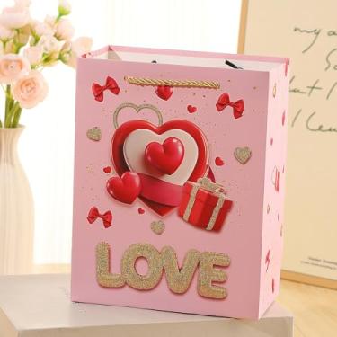 Imagem de Sacos de presente de dia dos namorados com alças, série de pintura de coração, sacos de presente de presente, presente de papel para namorados, casamento, para namorada, namorado, esposa, marido