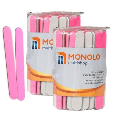 Imagem de 200 Lixas Unha Mini Descartáveis Manicure Pedicure 8 Cm Salão Profissional Beleza Cutícula Unha Podóloga Brinde Mimo Outubro Rosa Eventos Marca MONOLO (Rosa)