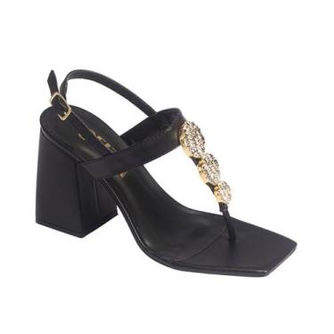 Imagem de Sandália Feminina Iris Salto Alto Bloco Enfeite Fashion Preta - SFIZIA