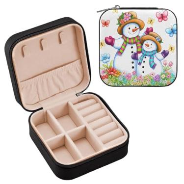 Imagem de Wassud Estojo de joias de viagem para mulheres, meninas, senhoras, noiva, mini organizador de joias de couro PU, caixa quadrada de armazenamento de joias para brincos, anéis, colar, pulseiras