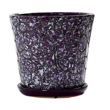 Imagem de Vasos de cerâmica extragrande para suculentas vaso de cerâmica para cactos geométrico decorativo interno bonsai cacto vaso de flores com orifícios de drenagem, vasos de flores/cinza (roxo-15,2 cm