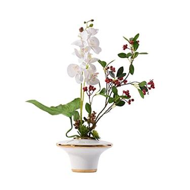 Imagem de LMJYU Decoração de mesa de chá de orquídea artificial em vaso de flores artificiais com flores artificiais, adequado para recepção de hotel, arranjo de flores, decoração de flores para decoração