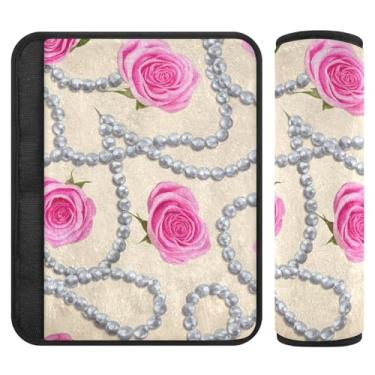 Imagem de Burbuja Capa para cinto de segurança de carro Roses Pearls Protetor de cinto de segurança de carro macio confortável para alça de ombro de assento, 1 par médio