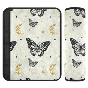Imagem de Burbuja Capa para cinto de segurança de carro Black Butterflies Protetor de cinto de segurança de carro macio confortável para alça de ombro de assento, 1 par pequeno