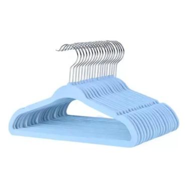 Imagem de Kit 10 Unidades Cabide Infantil Veludo,Antideslizante Slim Ultrafino para Roupa Calça Camiseta de Bebe (Azul) Azul