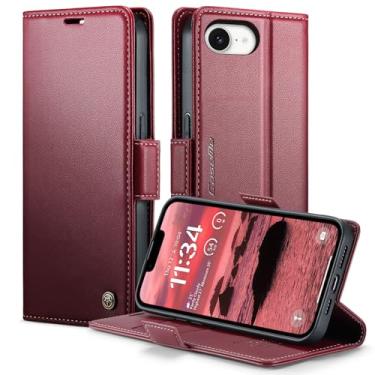 Imagem de owlhold Capa carteira para iPhone 16E flip magnética, bloqueio RFID, 3 porta-cartões, suporte, couro PU moderno, capa de telefone TPU à prova de choque para iPhone 16E 6,1 polegadas - Vinho