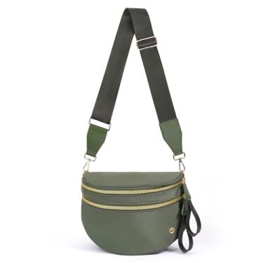 Imagem de Bolsa transversal espaçosa de nylon para mulheres, pochetes com alças ajustáveis, cor pura, Verde feijão, Clássico